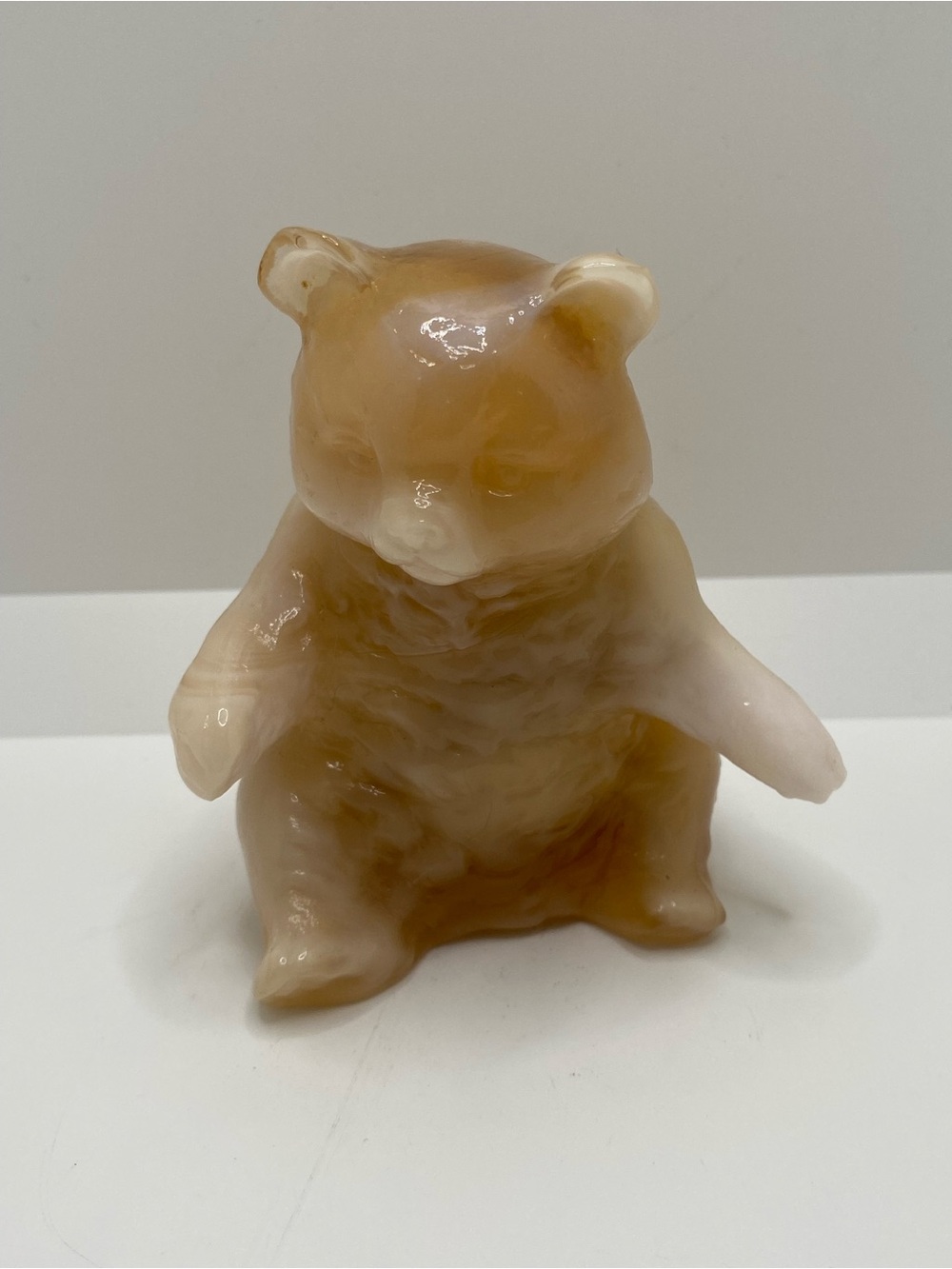 Vintage Mosser Caramel Peach Slag Glass Bear Figurine 3.75" Tall - Picture 5 of 7